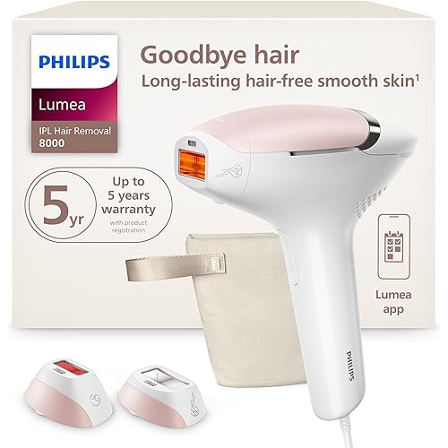 Philips Lumea 8000 Series IPL Hair Removal Device - Permanent Visible Hair Reduction Done at Home, SenseIQ Technology, 2 Attachments for Body & Face, for Women & Men, BRI932/03