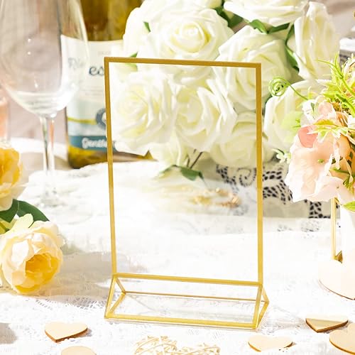 Miniatura 7 de Paquete de 24 marcos dorados de acrílico transparente de doble cara, soporte para letreros a granel con soporte de 0.079 pulgadas (0.079 in) con