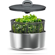 Zyliss Easy Spin Salad Spinner Stainless Steel Small, Non-Slip Base, Serving Bowl, AquaVent&trade; Technology, Retractable Cord and Brake System, Easy to Clean