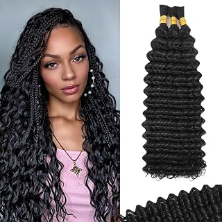 Human Braiding Hair for Boho Braids Deep Wave Bulk Human Hair 120g 16 Inch 12A Knotless Boho Braiding Curly 100% Virgin No Weft Extensions Bohemian Braids 3 Bundles/Pack Natural Color