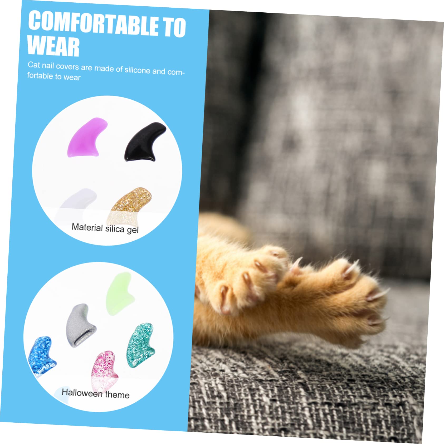 ABOOFAN 40 Juegos Kit De Uñas De Gato Tapas De Uñas Cubiertas De Garras De Gato para El Cuidado De Las Garras Cubierta De Garras De Gato Suave Cosmético Gel De Sílice Ropa