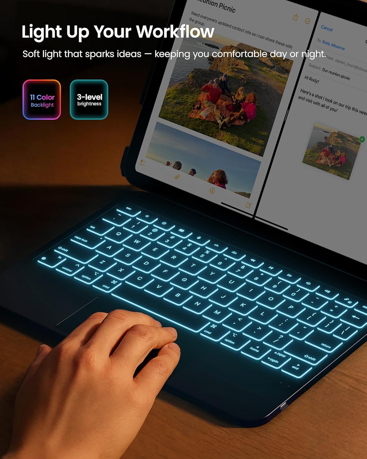typecase Edge+ iPad 11th 10th Gen Case with Keyboard (11" 2025 A16 & 10.9" 2022) – Magic Keyboard-Style with RGB Backlit & Trackpad, Slim Protective Case, Magnetic Stand, Multi-Mode – Space Black - Image 6