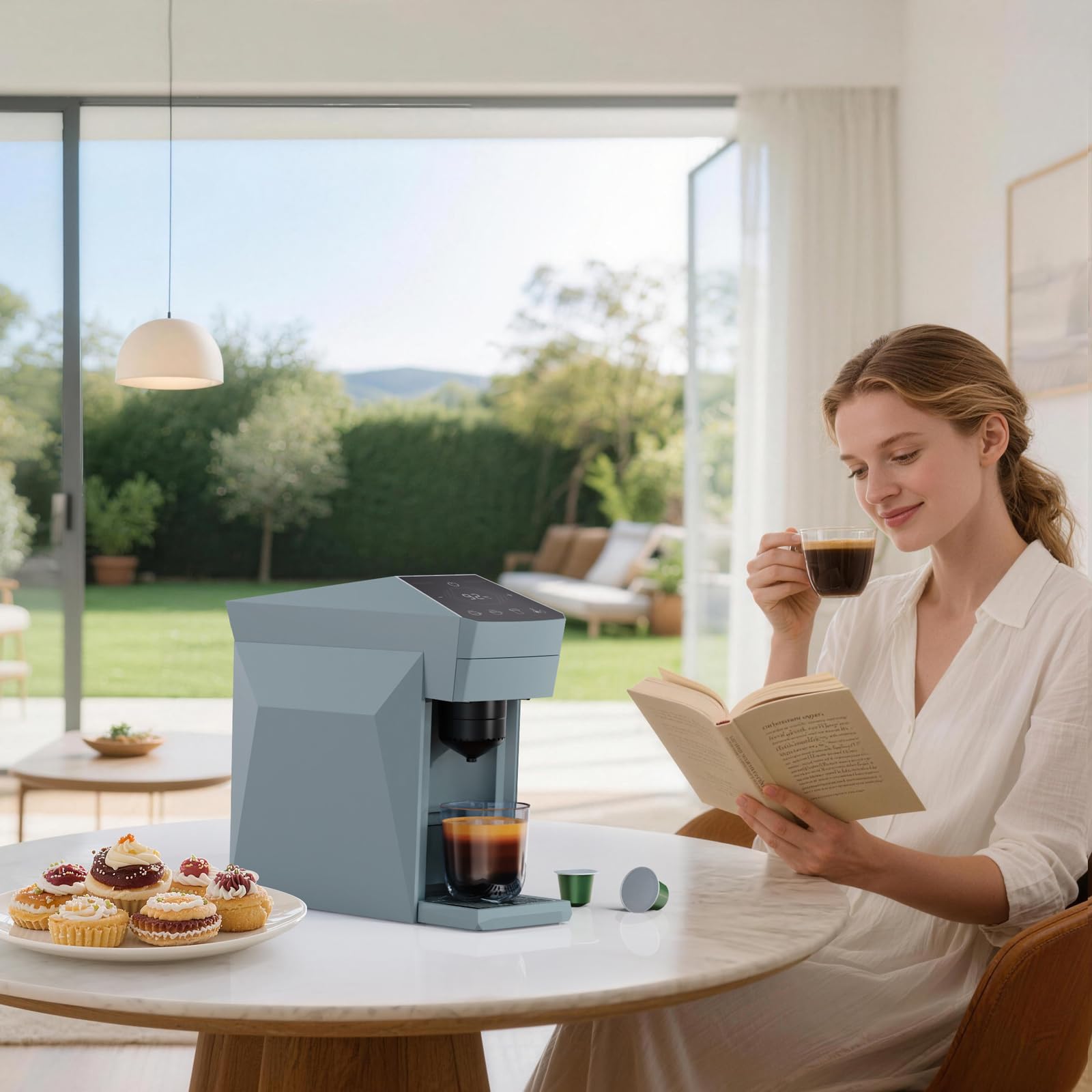 4-in-1-Kaffeemaschine, 20 Bar Espressomaschine, Kompatibel mit Nespresso OriginalLine Kapseln/Dolce Gusto/K-Cups/Gemahlenem Kaffee, 800ml Wassertank, Wolkengrau