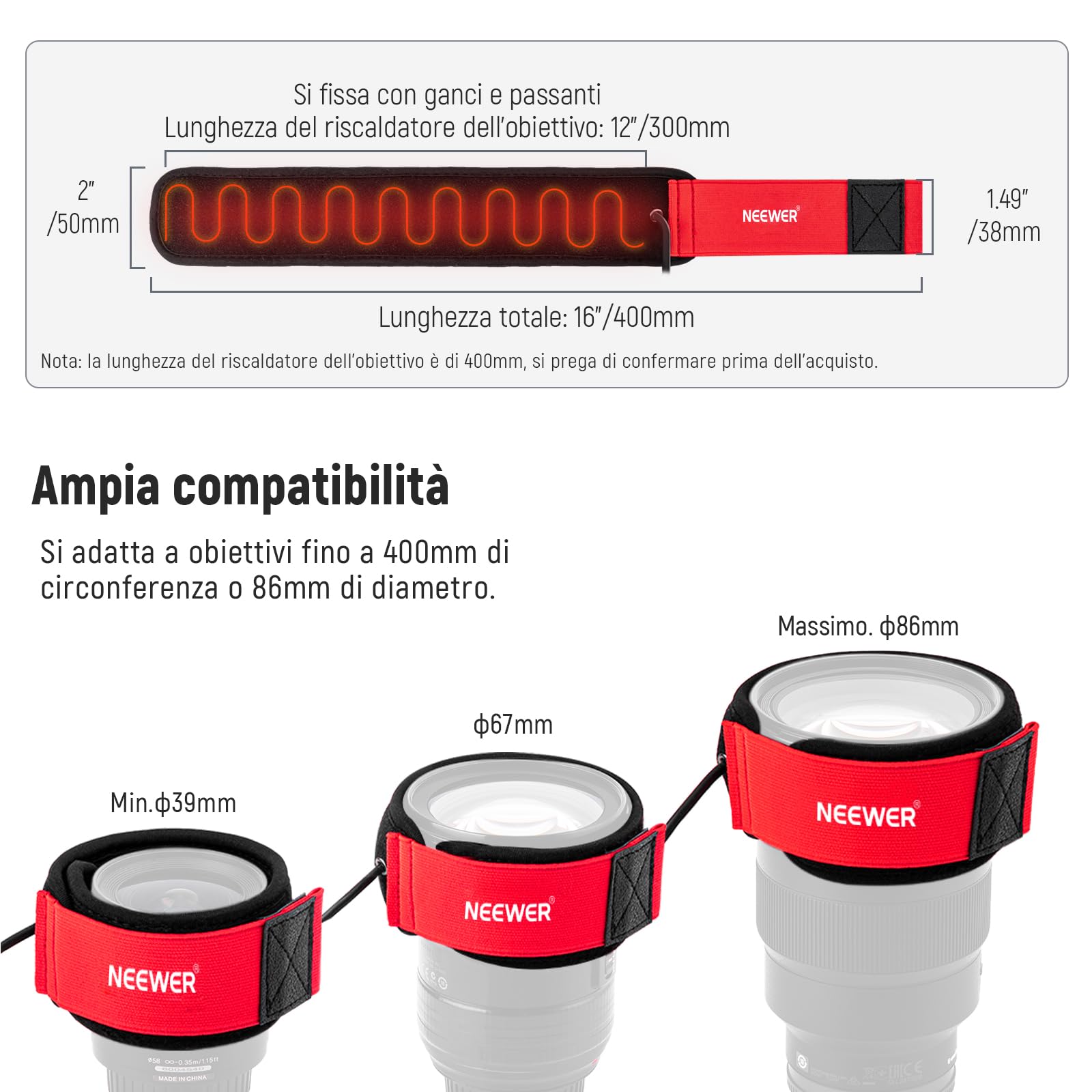 Riscaldatore Per Obiettivo USB 300mm - Per Fotocamere E Telescopi - 3 Livelli Temperatura - Foto 9