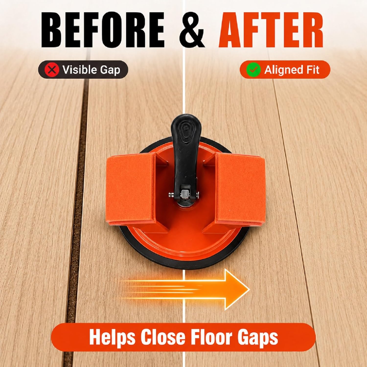 Floor Gap Fixer Tool Kit, Dual-Angle Suction Cup for Planks | Rubber mallet, 10 accessory sheets, and seam hook for DIY homeowners closing gaps in laminate, vinyl, LVT, or wood flooring