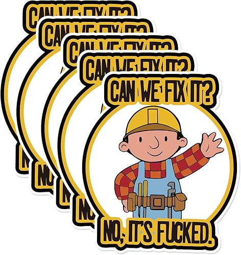Paquete de 5 calcomanías divertidas para cascos duros, Podemos arreglarlo No, It's Fucked, lindas calcomanías de dibujos animados para casco para
