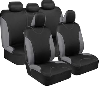 BDK UltraSleek Gray Two-Tone Full Set Car Seat Covers - Universal Fit for Cars Trucks SUVs Vans, Breathable Polyester, Easy Install