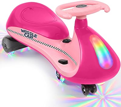ELEMARA 12V Electric Wiggle Car,Wiggle Car for Kids with Bottom Flashing Light,2 Speeds,Kids Ride On Toys with Sticker,9 Color Modes,Flashing Wheels, Bluetooth,Pedal,for Age 3+,150 Lbs,Pink