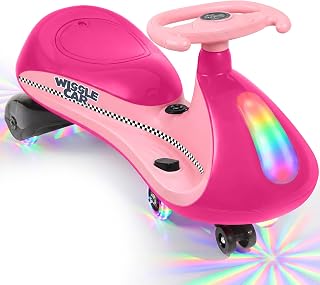 ELEMARA 12V Electric Wiggle Car,Wiggle Car for Kids with Bottom Flashing Light,2 Speeds,Kids Ride On Toys with Sticker,9 Color Modes,Flashing Wheels, Bluetooth,Pedal,for Age 3+,150 Lbs,Pink