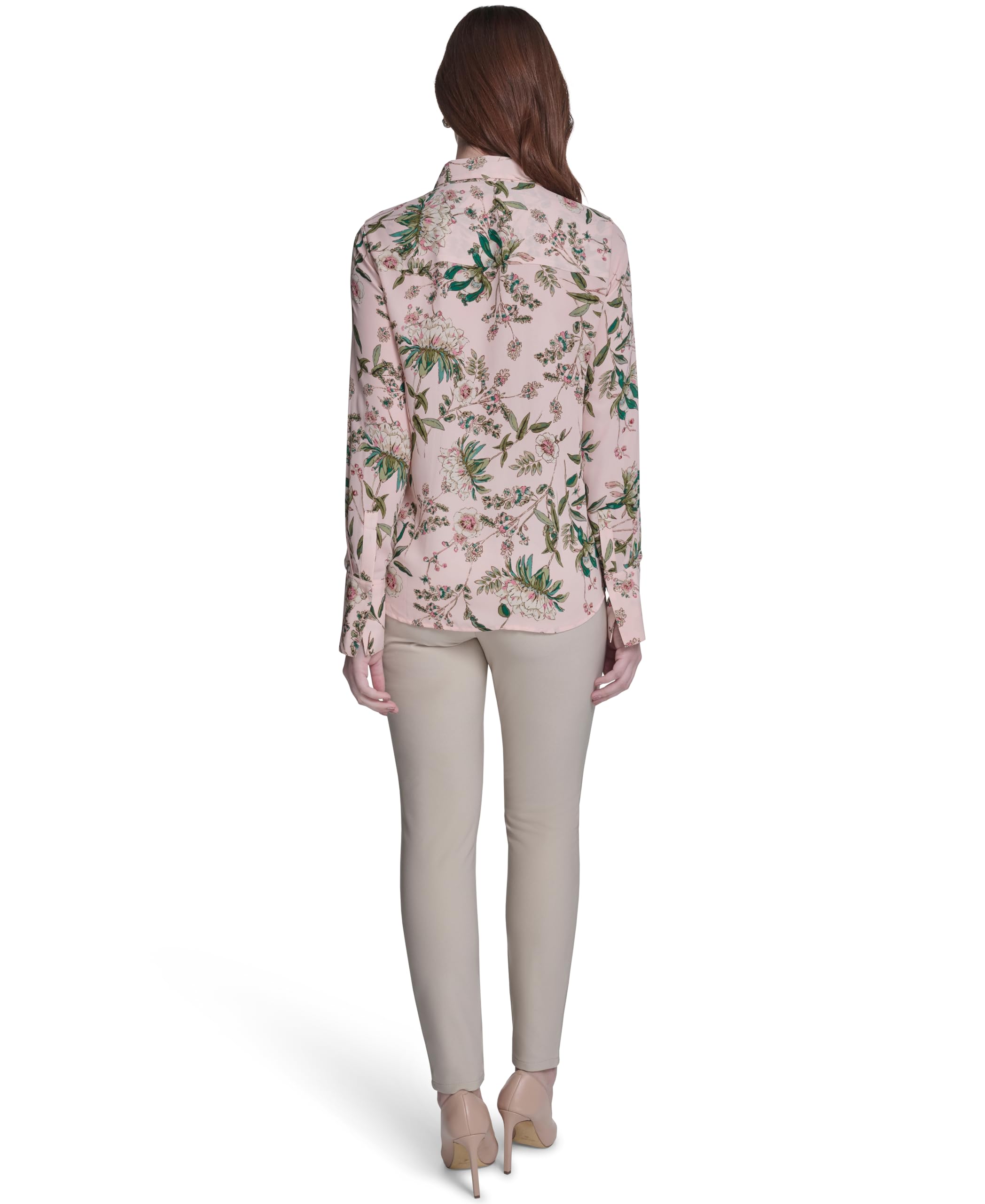 Tommy Hilfiger Damen Collared Neck Long Sleeve Printed Button Up Shirt Bedrucktes Langarmhemd mit Kragen und Knöpfen (1er Pack)