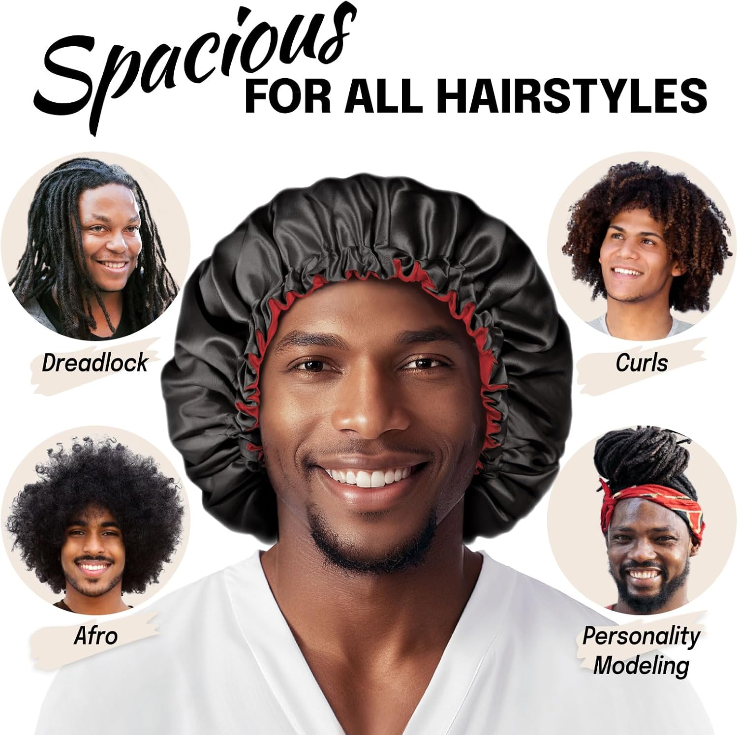 Satin Men Bonnet for Long Hair: Extra Deep & Large with Adjustable Strap, Bonnet for Curly, Coily, Locs Protective Styles