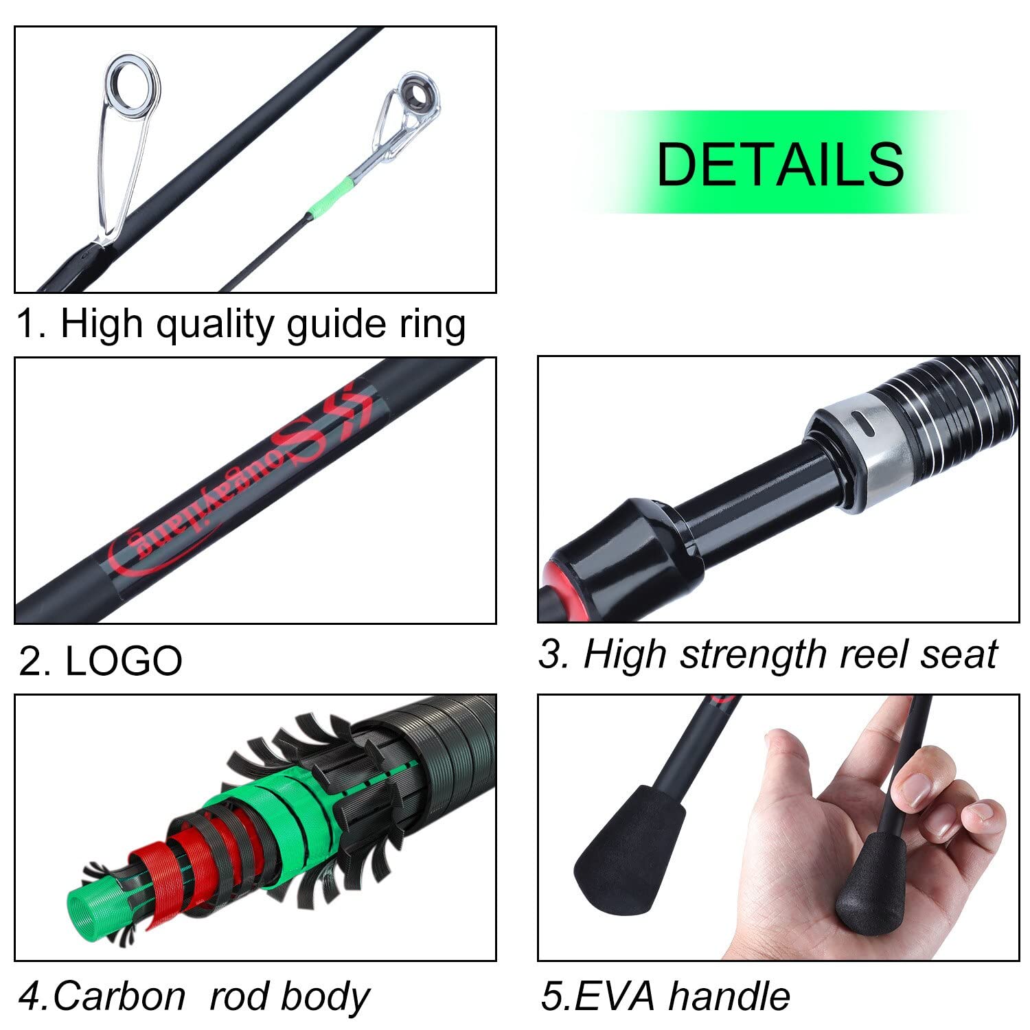 CañAs De Pescar 1 PCS Casting Giring Varilla de Pesca 1.8m Pole de Varilla de Fibra de Carbono Ultraligero 3 Sección con Eva Manejar la caña de Pescar con cebas de Cebo CañA De Pescar