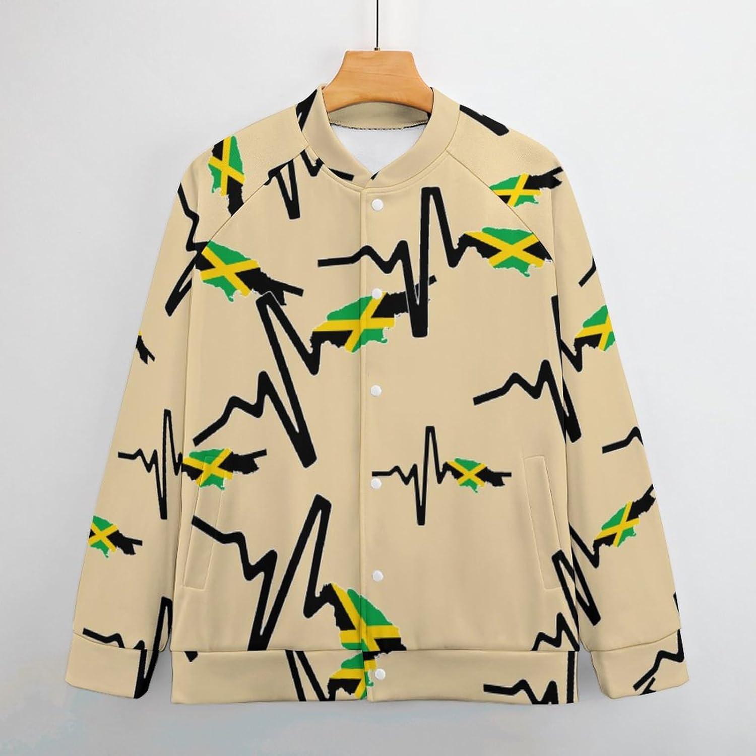 Jamaica Map Flag Heartbeat Lightweight Men's Baseball Jackets Relaxed Fit Varsity Bomber Jacket Windbreaker Coat