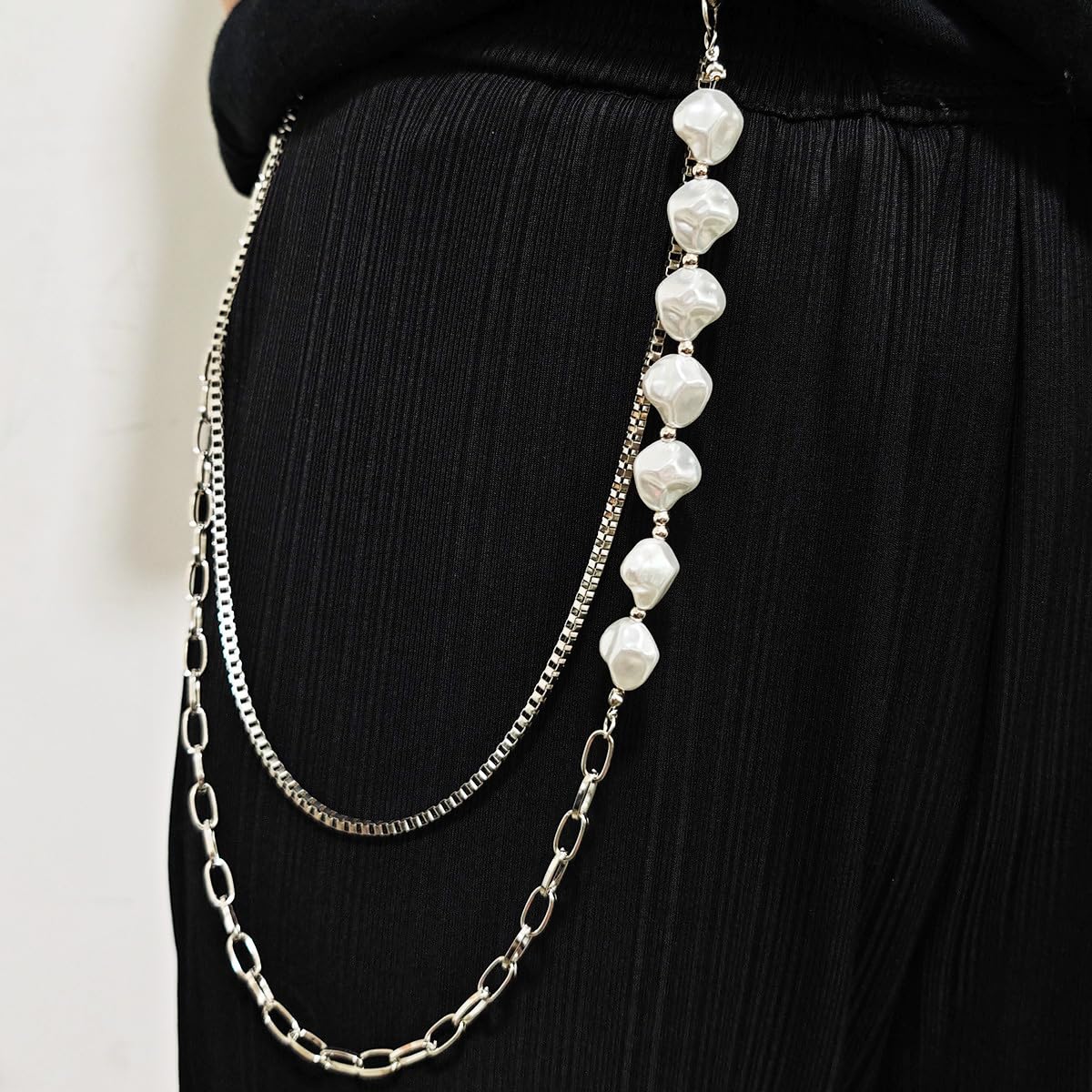 Hosenkette für Herren, geschichtete Perlen, Perlen, Geldbörse, Kette, Statement, Punk, Hip-Hop, Vintage-Schmuck-Zubehör