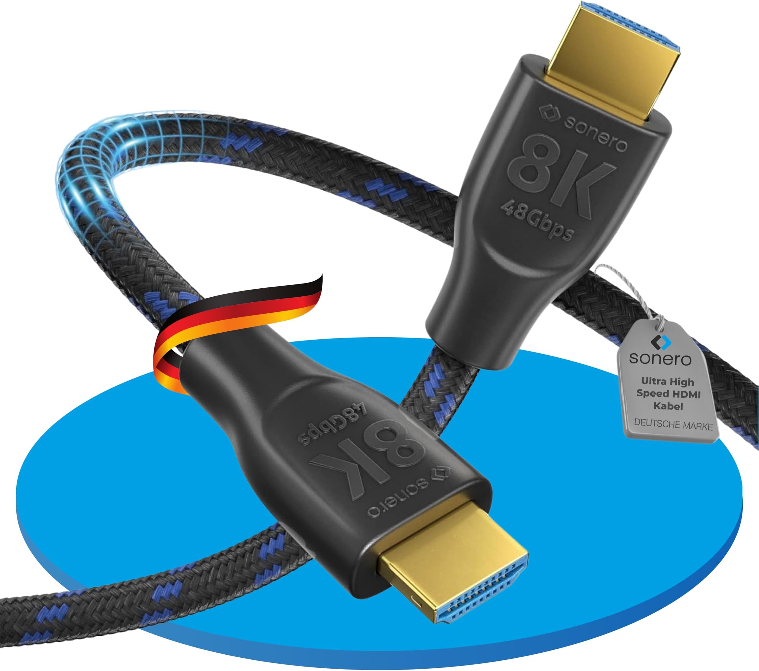 Sonero Ultra High Speed 8K HDMI Cable with Ethernet, Nylon Braid, Gold Plated Connectors (Ultra HD 8K, 4K 3D with 50Hz/60Hz, Full Bandwidth, Dynamic HDR), 3m