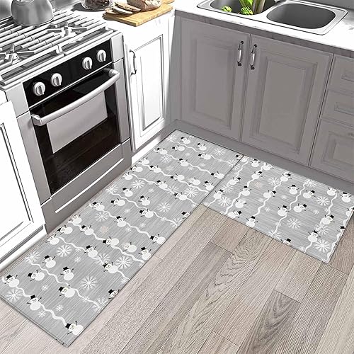 Miniatura 37 de Alfombras de cocina de Navidad absorbentes antideslizantes para piso, árbol de Navidad, muñeco de nieve y copo de nieve, alfombras y tapetes