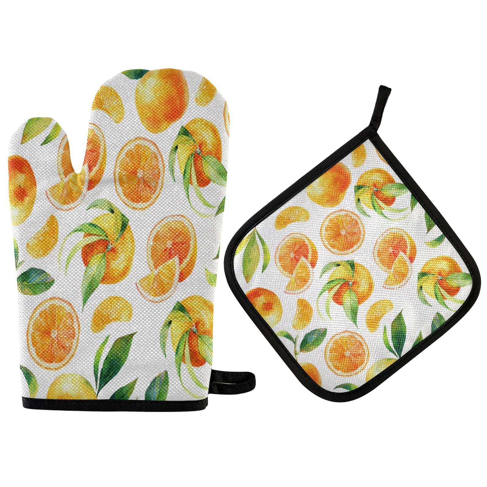 susiyo Kitchen Oven Mitts Pot Holders Sets Machine Washable BBQ Gloves for Cooking Baking Grilling (Orange)