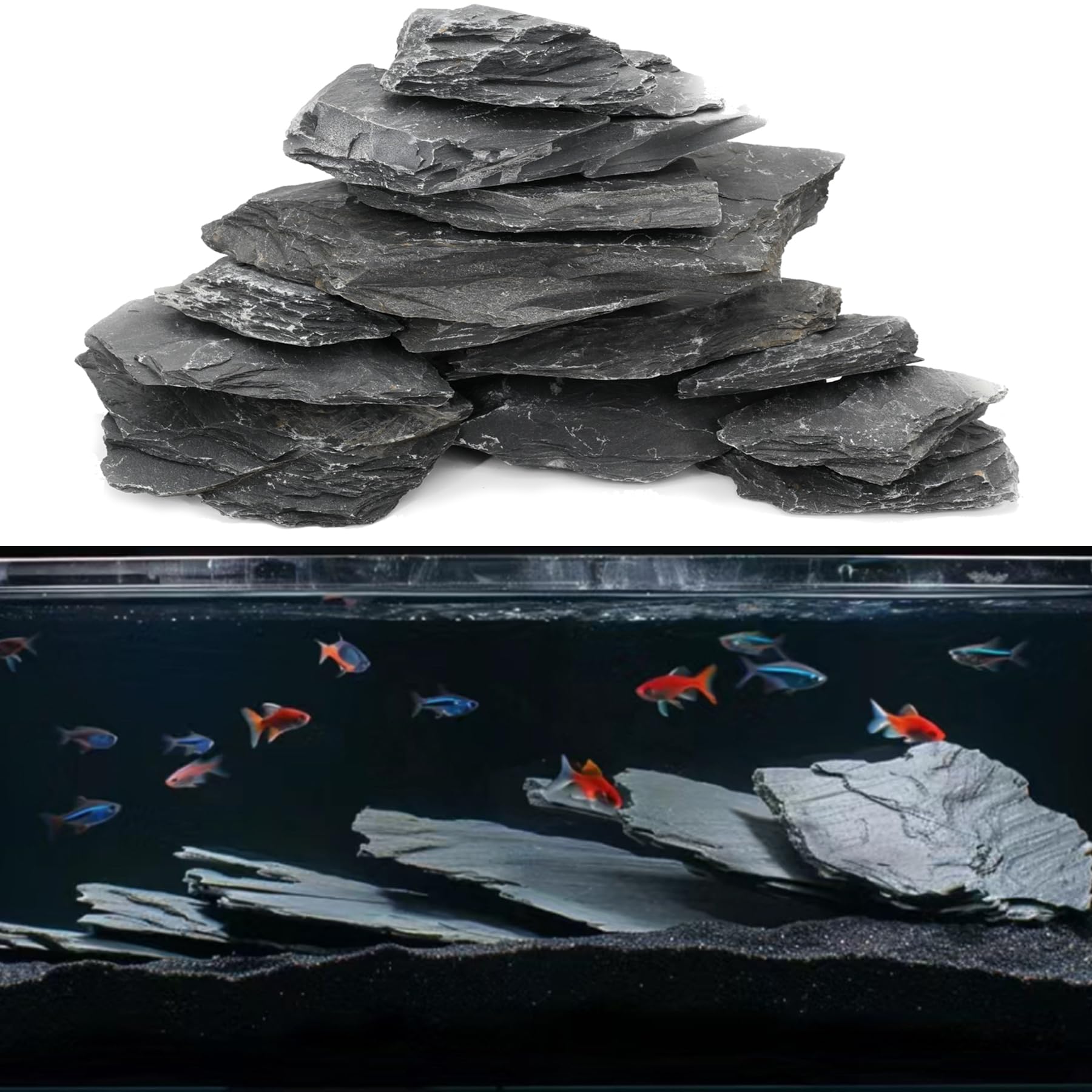 Unocho Natural Slate Stone Rocks 2 to 6 inches PH Neutral Fish Tank ...