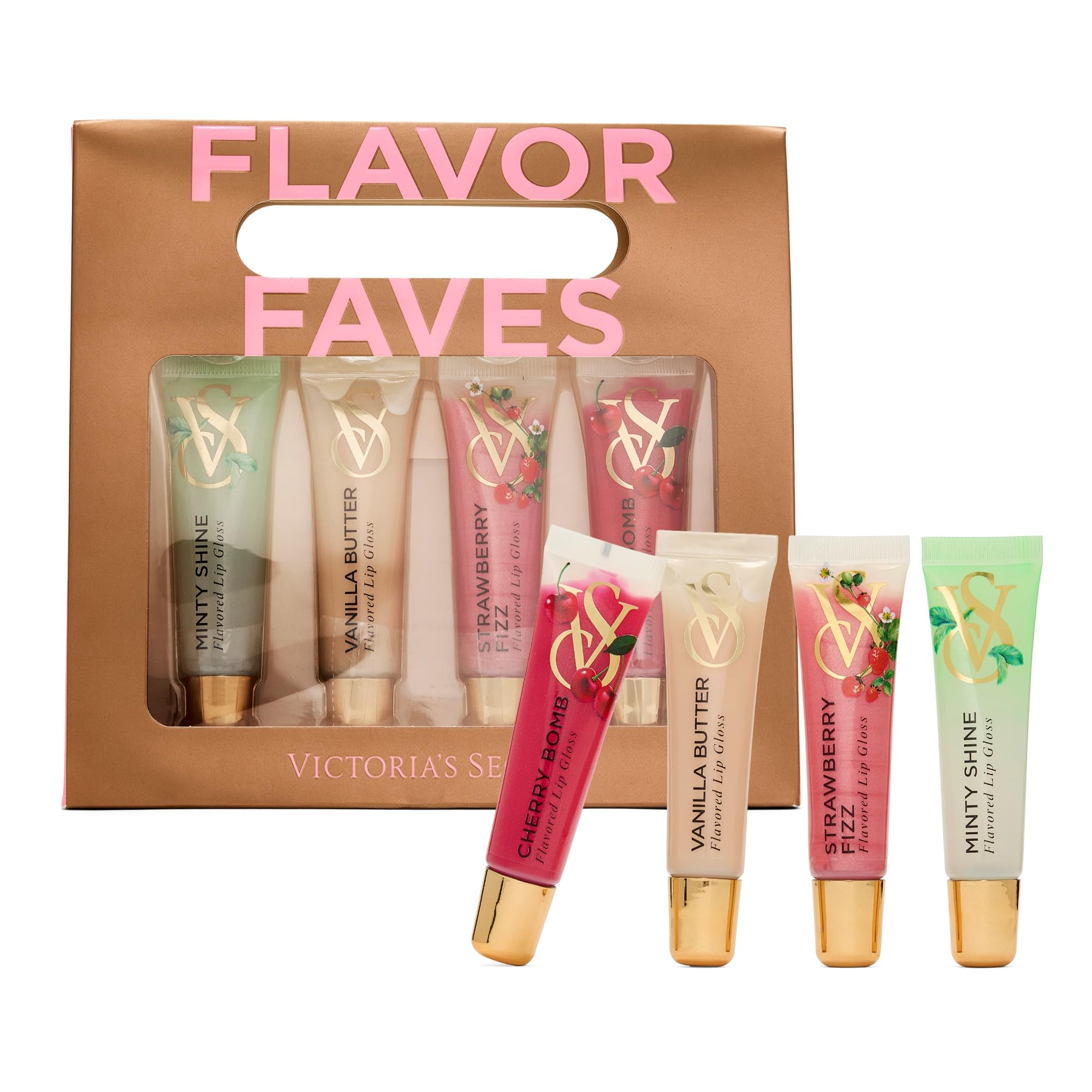 Victoria's Secret 4-Piece Flavor Favorites Lip Gloss Gift Set, Giftsets for women Assorted 0.12 Fl Oz (Pack of 4)