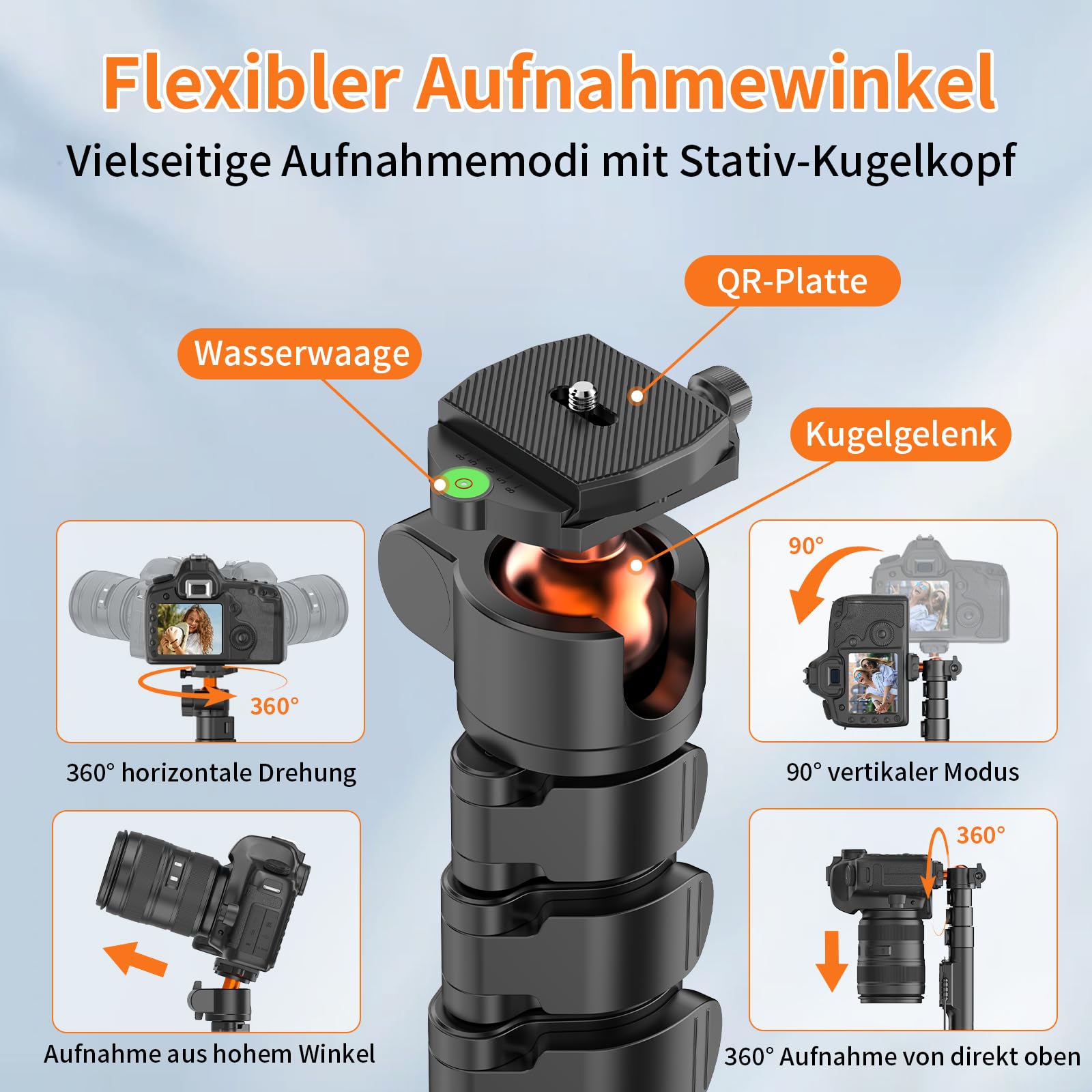 XXZU 191cm Stativ Kamera, Handy Stativ mit Fernauslöser, Leichtes Aluminum Stativ für Smartphone mit Handyhalterung und 360° Kugelkopf, Reisestativ für DSLR/Smartphone/Ringlicht/Webcam