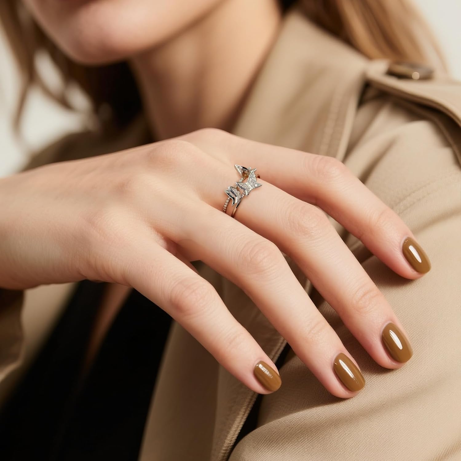 Elarlace Butterfly Sparkle Silver Rings for Women Non Tarnish 925 Sterling Silver Hypoallergenic Adjustable Size Cubic Zirconia Ring, Perfect Fashion Accessories and Engagement Rings for Women - Image 3