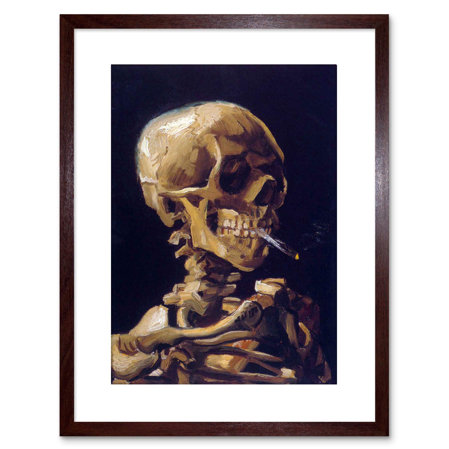 Wee Blue Coo Brown Vincent Van Gogh Skull With A Burning Cigarette Framed Wall Art Print