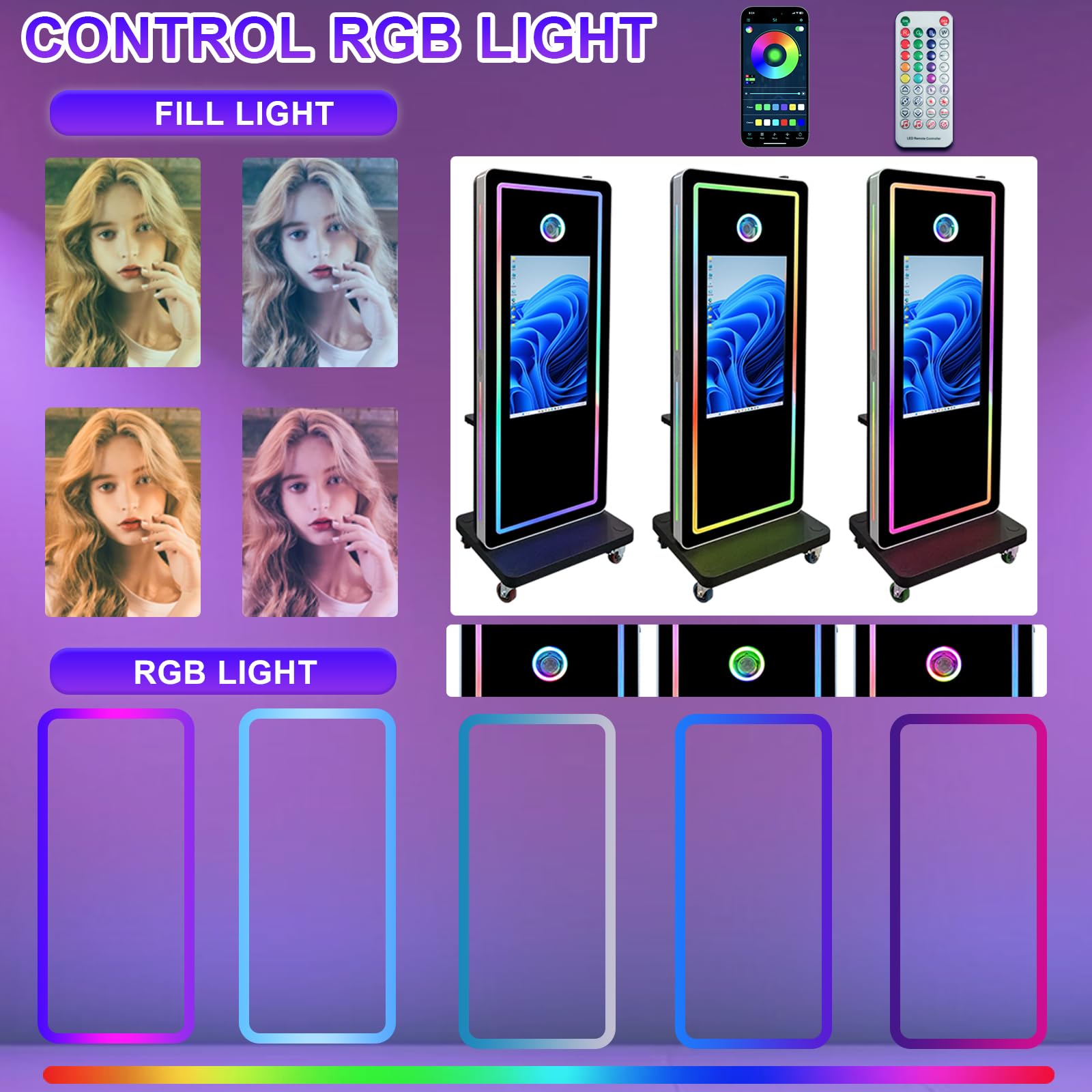 Magic Mirror Photo Booth Machine 32-calowy ekran dotykowy fotobudka z miękkim światłem parasolem i światłem RGB, odpowiednia do aktywności wewnątrz i na zewnątrz (maszyna + kamera)