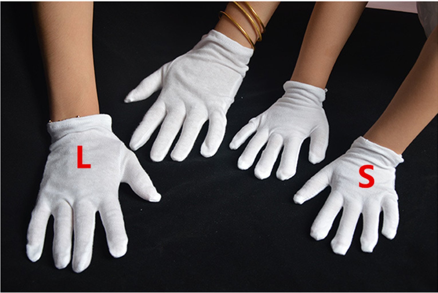 12 pares de guantes de algodón blanco DH para inspección de joyas, guantes de trabajo elásticos, blanco