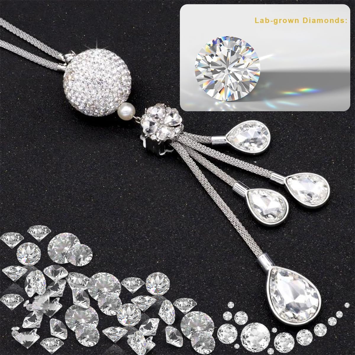 Bling Car Hanging, Crystal Rinestones Diamond Lucky Clover Auto Rear View Mirror Charm Ornament, Vehicle Interior Pendant Decoration Accessories, Universal for SUV Sedan Truck (White) image 5