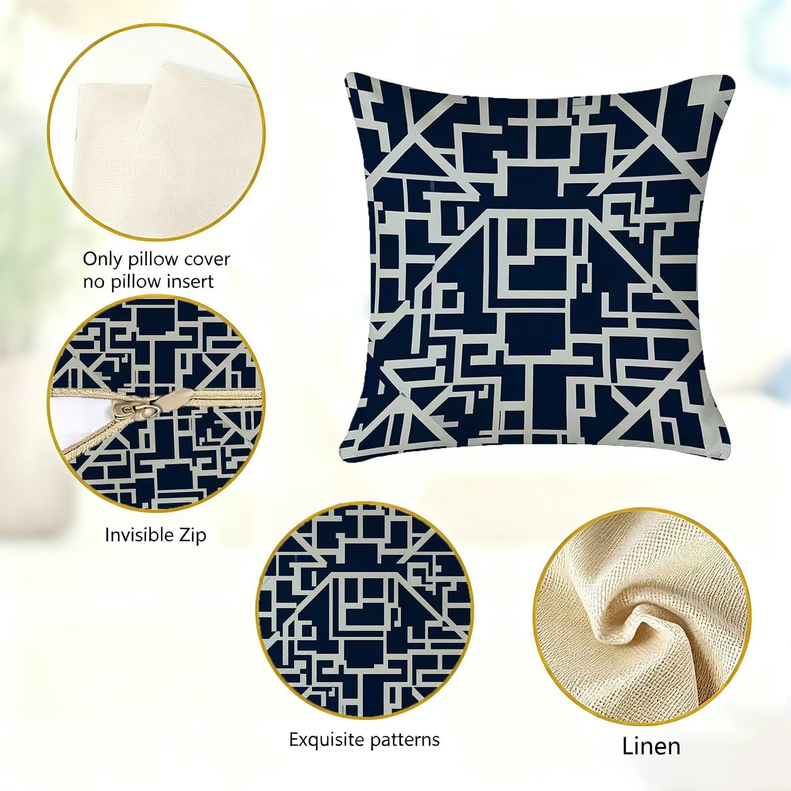Blu Federe Cuscini Divano 60x60cm, Cuscini da Esterno Set de 4, Cod-44 | Lin Copricuscini Decorativi Letto Arredo, per Letto, Soggiorno, Giardino, Esterno, Casa Decorazione Set di 4 Astratto