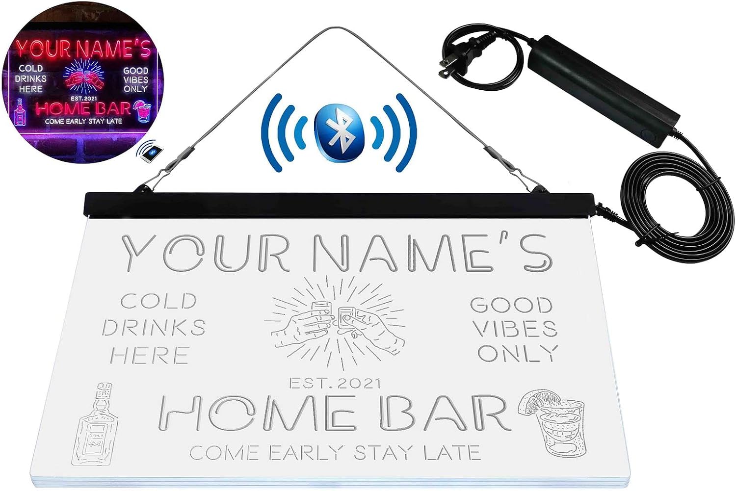 Personalized Gin Glass Home Bar Tri-Color LED Neon Light Sign Customize Name Date Text Quote Font White & Blue & Red 17.7 x 13.6 Inches st9s43-p4-tm-wbr