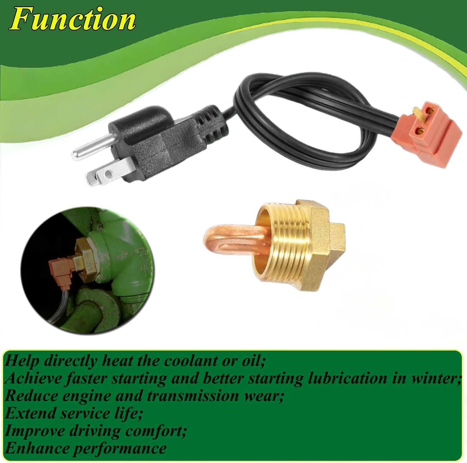 AR87167 Engine Block Coolant Heater Kit for John Deere 1025R 110 2210 2305 4210 445 X495 XUV Gator 850D 855D 855M 865E Tractors