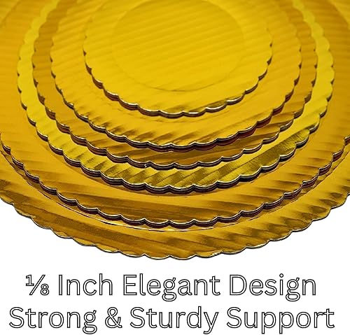 Miniatura 5 de Tablero redondo de pastel festoneado dorado de 10 pulgadas, 25 piezas