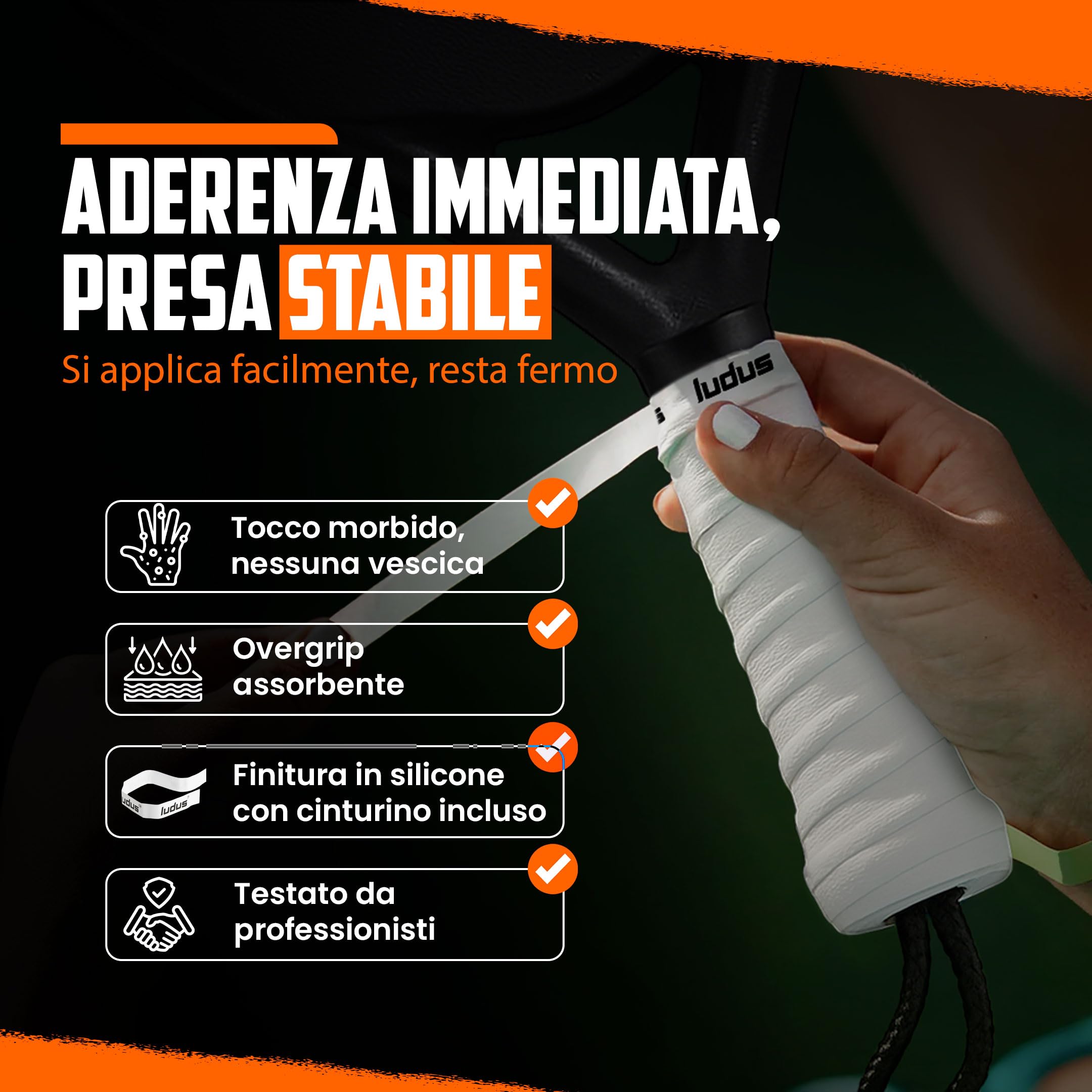 Ludus™ Overgrip Professionale Padel Extra Grip Appiccicoso | Impugnatura Antiscivolo e Assorbe Sudore | Set 4-6-12-30-60 Pezzi | Migliora Presa e Comfort per Racchette Padel Tennis
