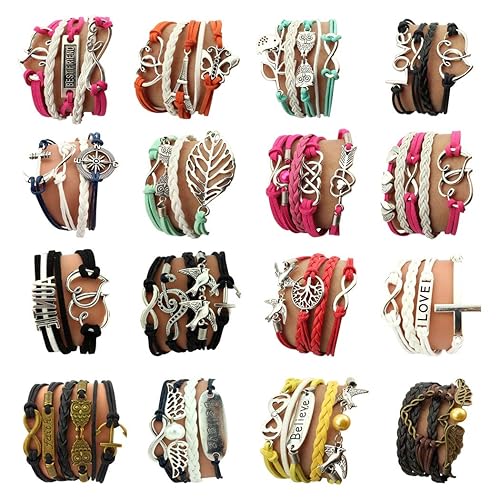 16pcs Handmade Braided Multi Layers Vintage Woven Rope Woven Leather