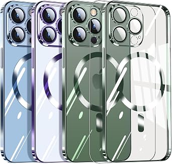 Dataroad Magnetic Green Titanium for iPhone 15 Pro Max Case,Full Camera Cover Protection[Compatible with Magsafe][Non-Yellowing]Slim Design Electroplate with Screen Protector for Thin Cover 6.7inch