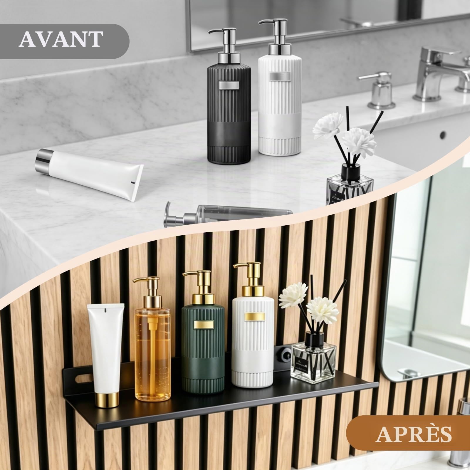 Étagère pour Panneaux Acoustiques sans Perçage 30 x 15cm | En métal Noir Accessoires de Panneaux Acoustiques, Panneau Acoustique Etagere pour Salon Chambre à Coucher, Bureau, Cuisine