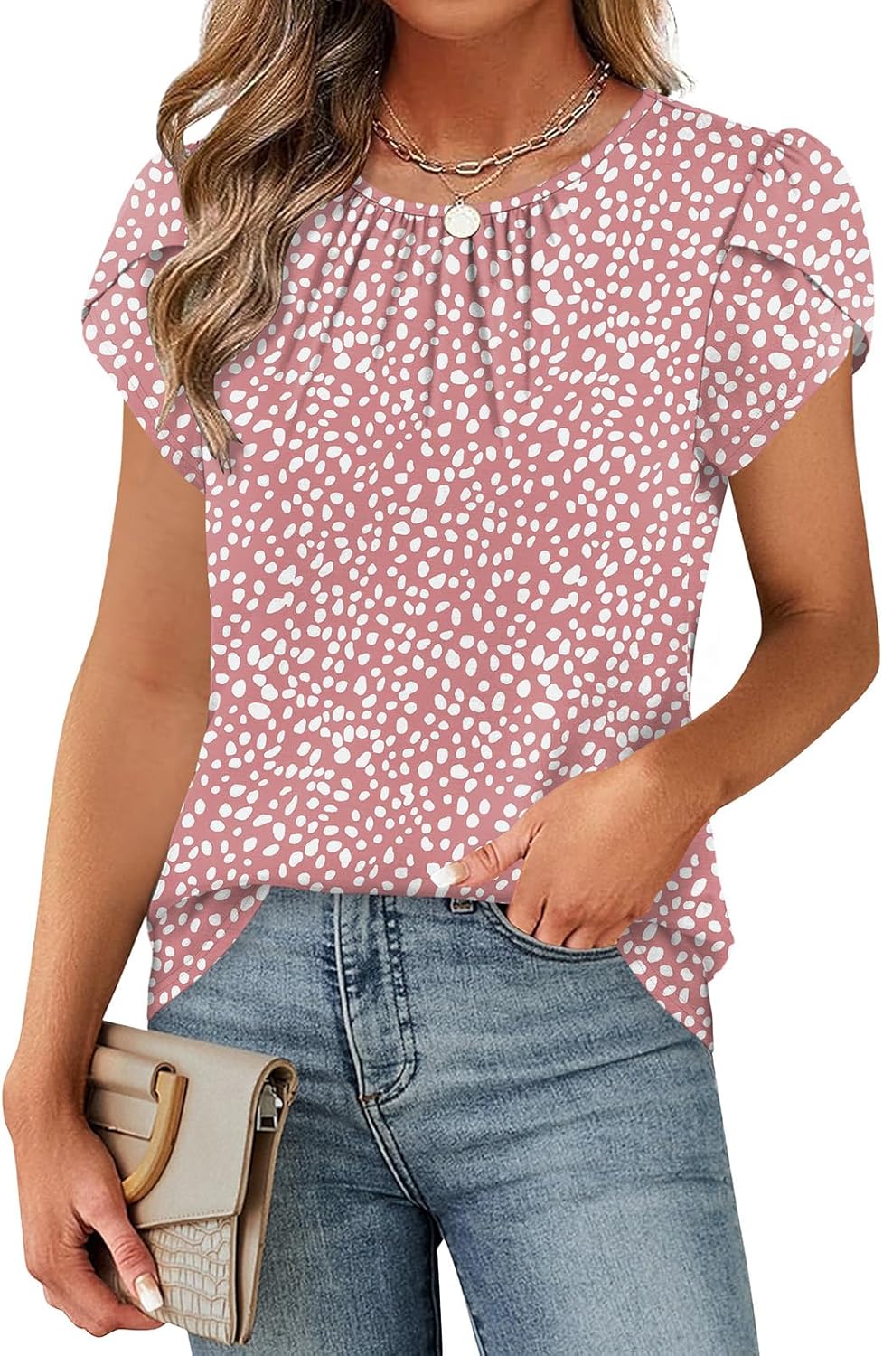 WIHOLL Women T Shirts Pleated Petal Sleeve Tops Cute Dressy Casual Blouses - Image 2