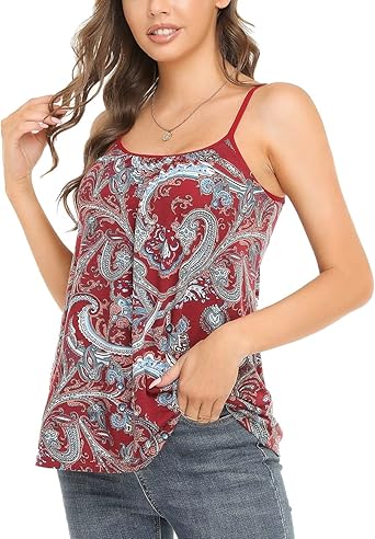 Womens Cami with Built in Bra Cup Casual Flowy Swing Pleated Tank Top with Adjustable Strap S-4XL