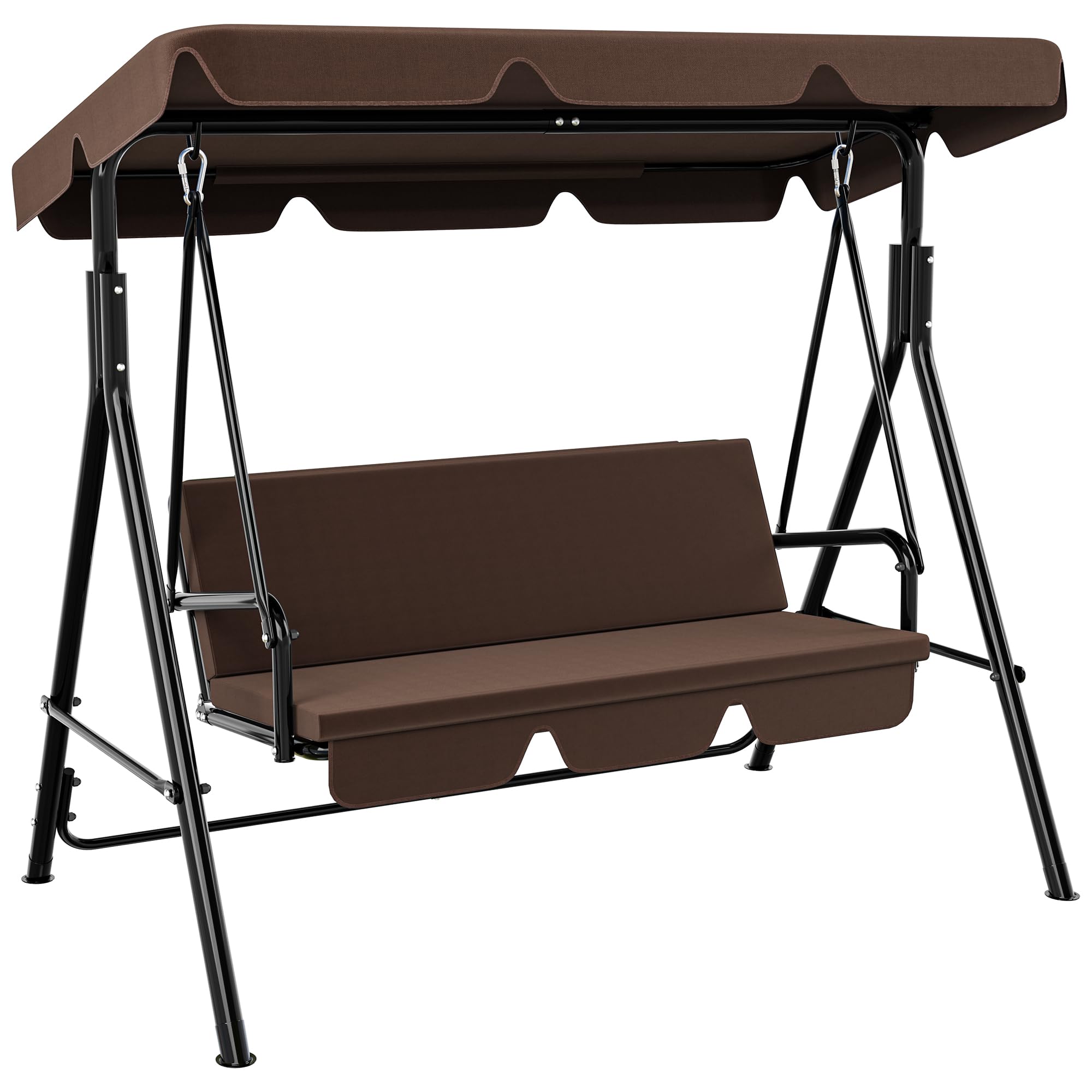 YITAHOME Balancin Jardin Exterior, 3 Plazas Columpio Jardin Exterior, Columpios Balancines de Jardin con Techo Ajustable y Cojín Extraíble para Terrza Balcón Adultos Infantil, 270KG Cargable, Marrón
