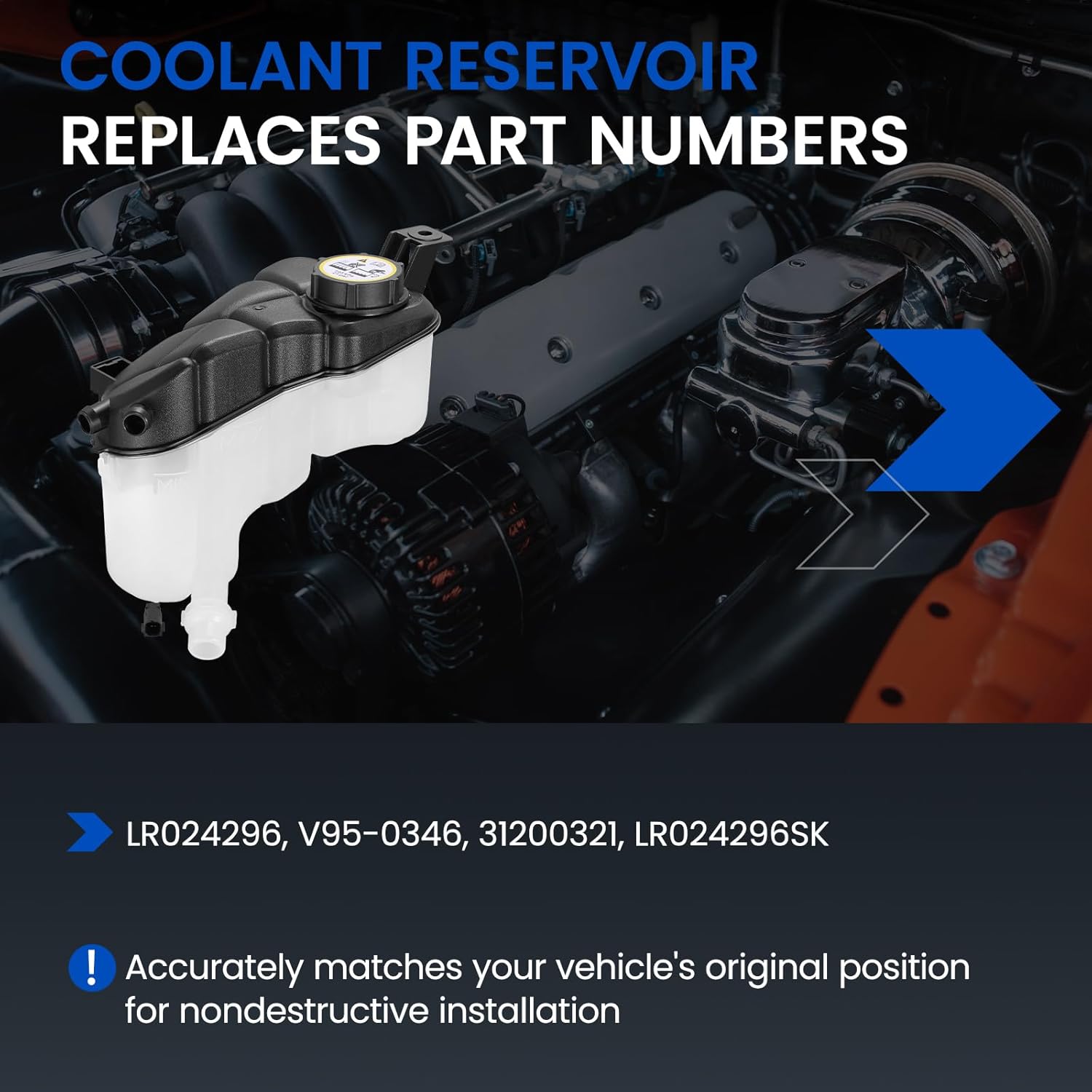 Engine Coolant Reservoir Tank LR024296 Compatible with Land Rover LR2, Range Rover Evoque 2012-2015 & Volvo S60, S80, V60 Cross Country, XC60, XC70 2.0L Replace V95-0346 31200321 LR024296SK
