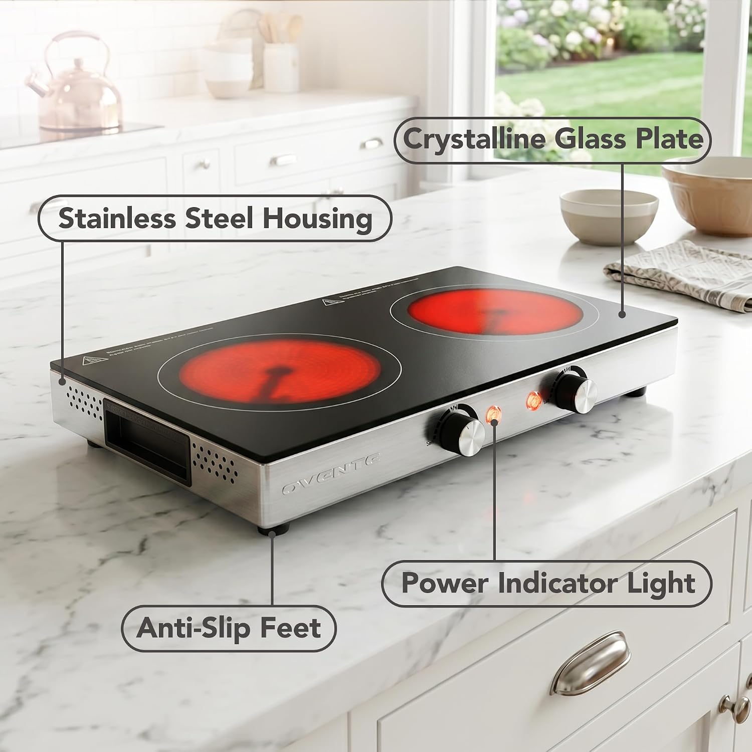 OVENTE Infrared Ceramic Double Burner, 1800W Hot Plate, Black BGI302GB image 3