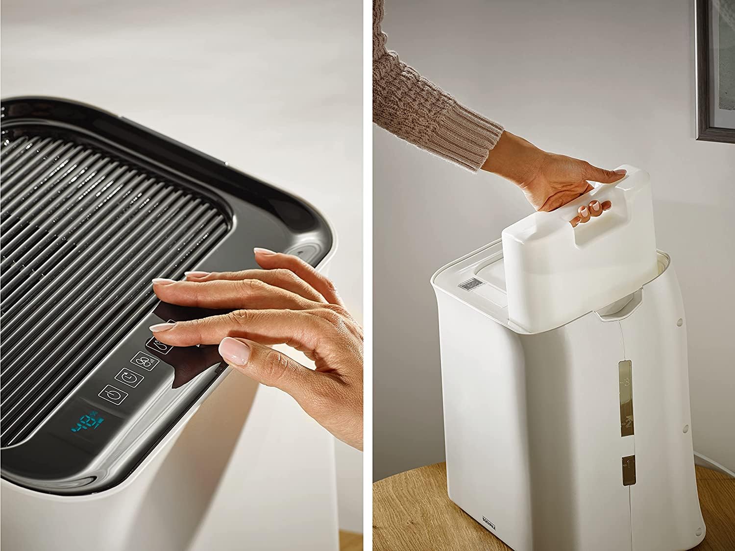 Soehnle Airfresh Wash 500 oczyszczacz powietrza zapewnia zdrowe, czyste, naturalnie wilgotne powietrze, oczyszczacz powietrza z trójwarstwowym systemem filtracji, nawilżacz powietrza z wyświetlaczem