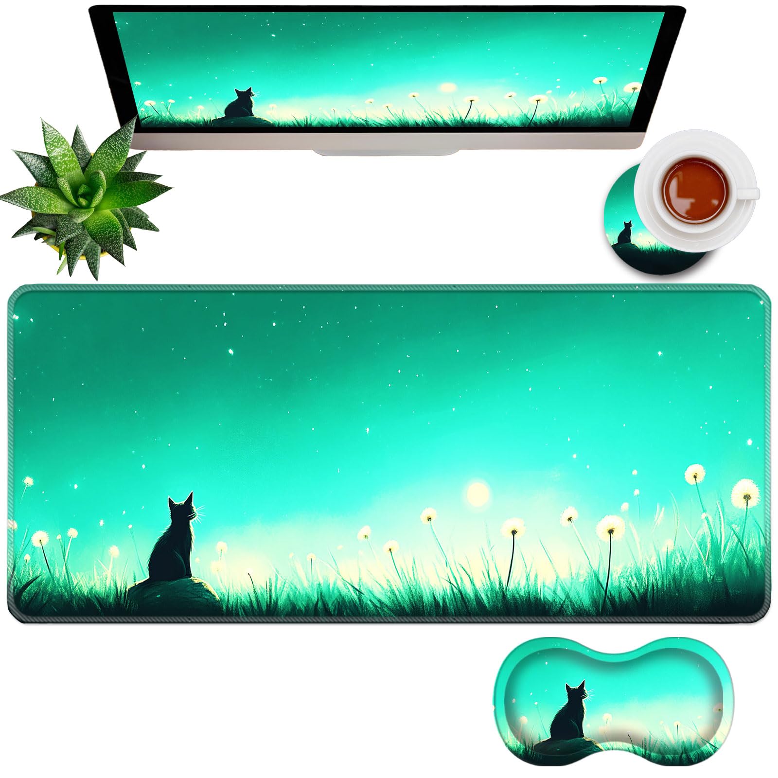 Lot de 3 tapis de souris avec support de poignet de souris et dessous de verre, tapis de souris ergonomique et antidérapant en mousse à mémoire de forme, accessoires de bureau pour la maison
