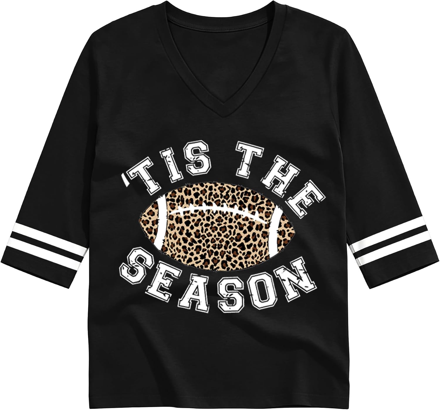 QAUN Womens Game Day Football T Shirts Plus Size 3/4 Sleeve V Neck Football Mom Tops Sunday Funday Gameday Tees