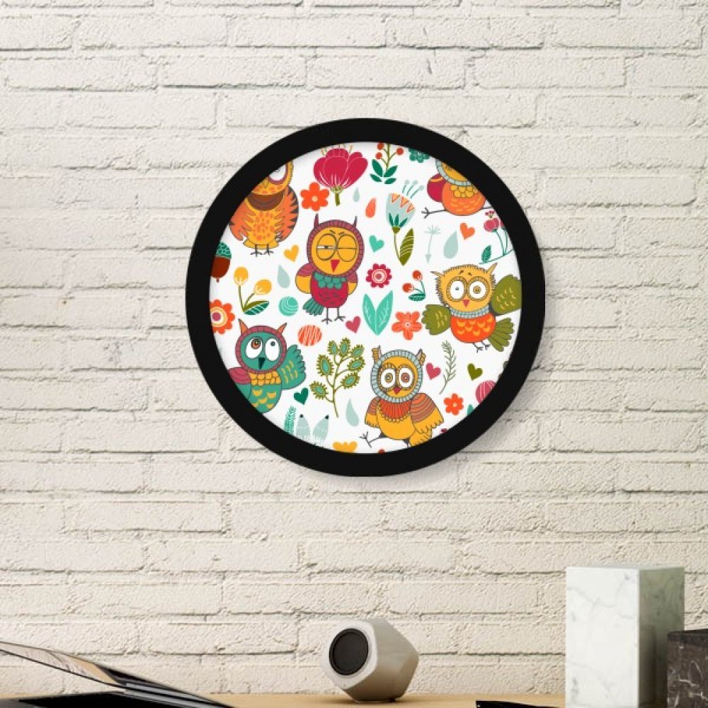 Cadre photo rond chouette et fleurs noir petit format pour stickers
