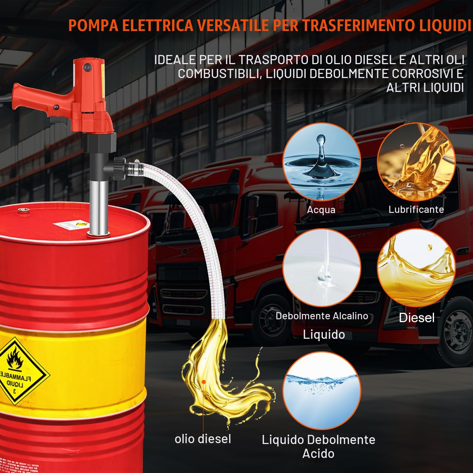 Pompa di trasferimento carburante elettrica 220V Pompa di trasferimento liquidi multifunzionale 1980W Include tubo in acciaio inossidabile da 91cm + tubo flessibile da 2M，per diesel,acqua, cherosene