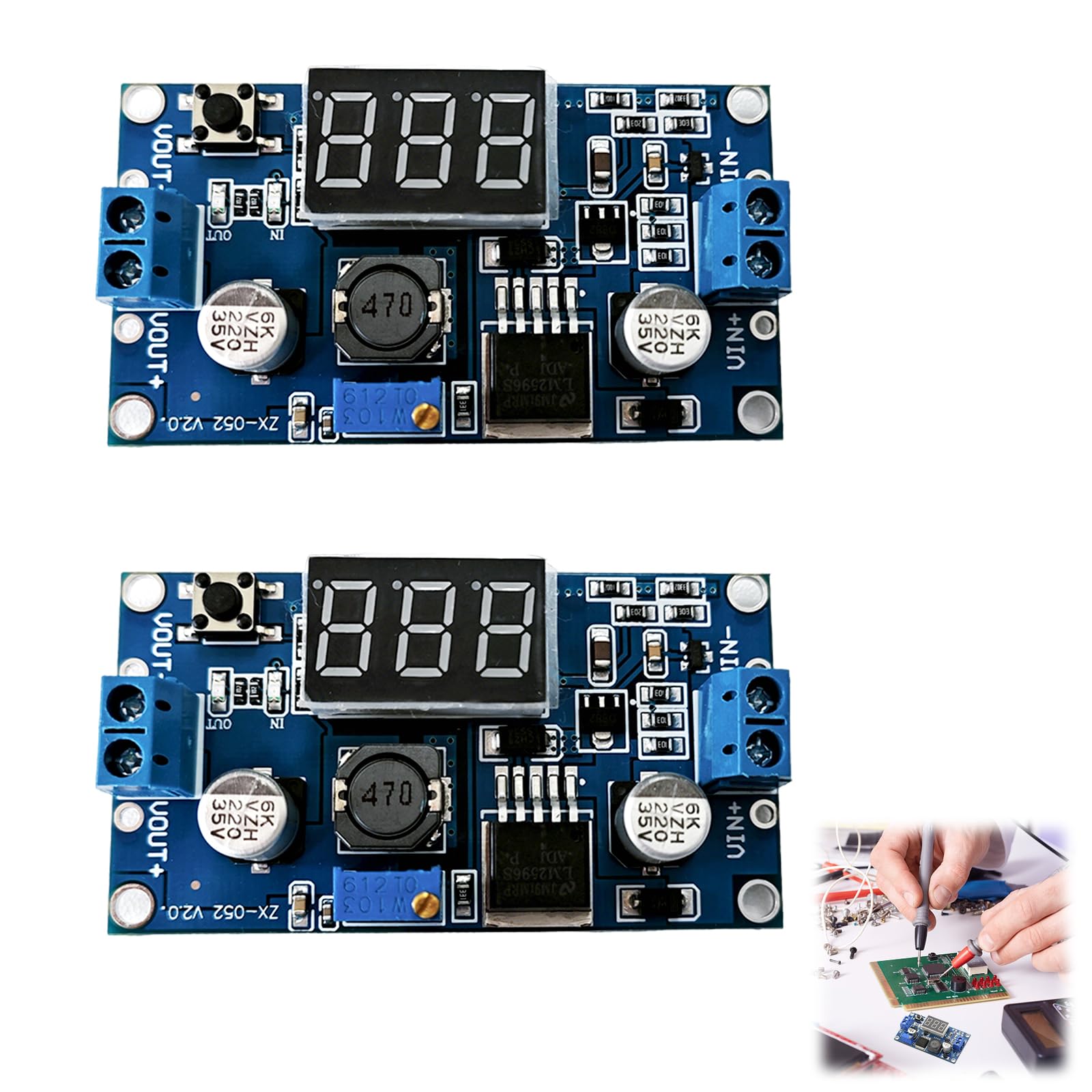 DC-DC Buck Voltage Converter Power Module, Einstellbares Step-Down-Modul, 36V 24V 12V bis 5V 2A, Stabiles Netzteilmodul mit LED-Anzeige, Hochpräzises Potentiometer, 2 Stück