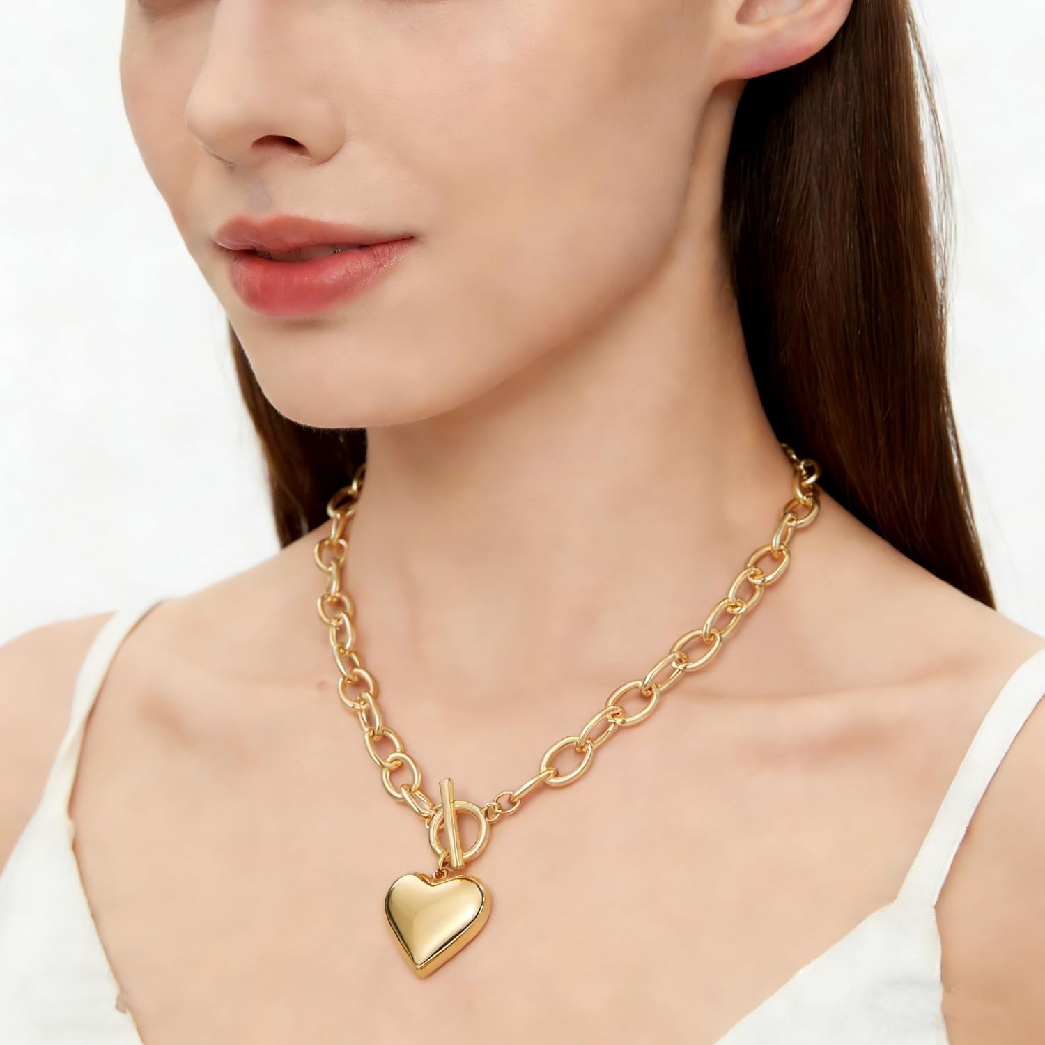 Chunky Gold Necklace for Women, Chunky Heart Necklace layered Puffy Heart Necklaces Long Thick Pendant Bold Statement Necklaces for Women Trendy - Image 2