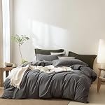 BDEAR Linen Feel Light Chocolate Brown Duvet Cover Queen Size 90'' L x 90'' W, 100% Washed Cotton Duvet Cover with Zipper Closure Plus 2 Pillowcases, Oeko TEX Standard Certificated